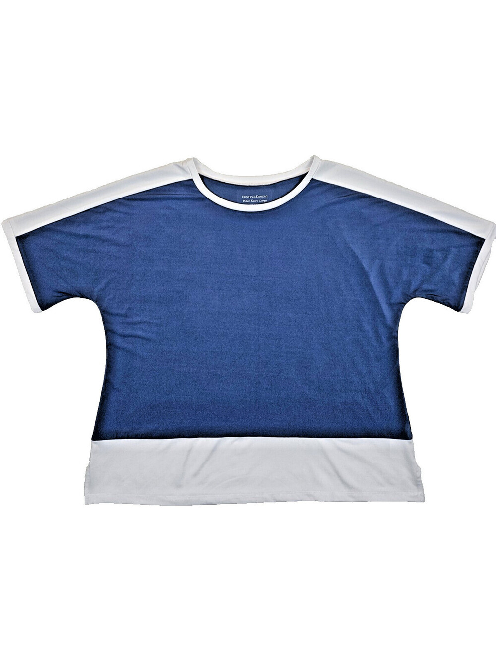 DRAPERS & DAMONS Blue Petite-XL Top with contrasting white neckline trim